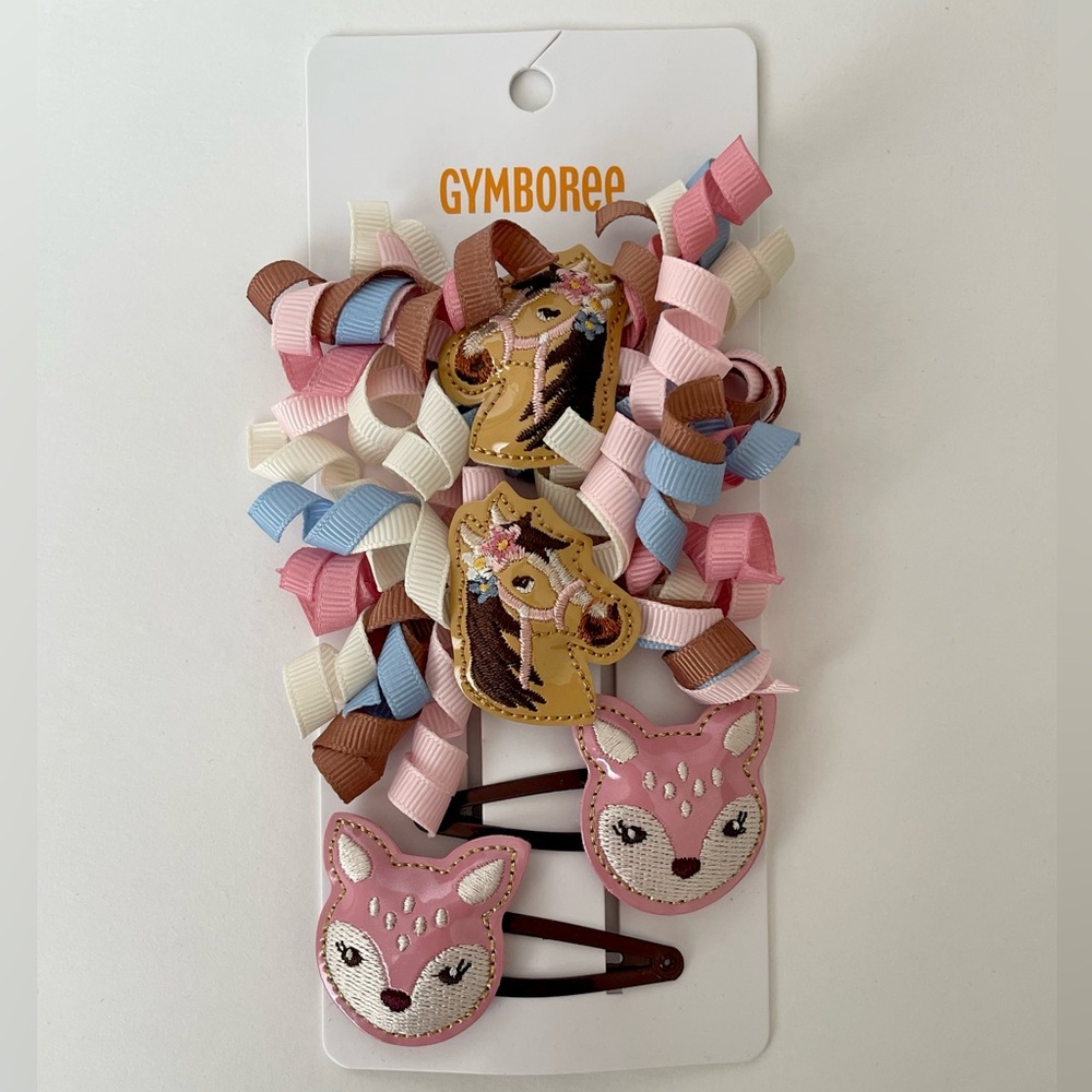 Gymboree Girl Hair Clip Set Horses & Deers Country Charm Pink/Brown/Blue NWT OS